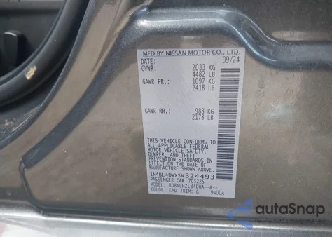 2025 Nissan Altima Sv Awd z USA, uszkodzony, nr VIN 1N4BL4DWXSN324493